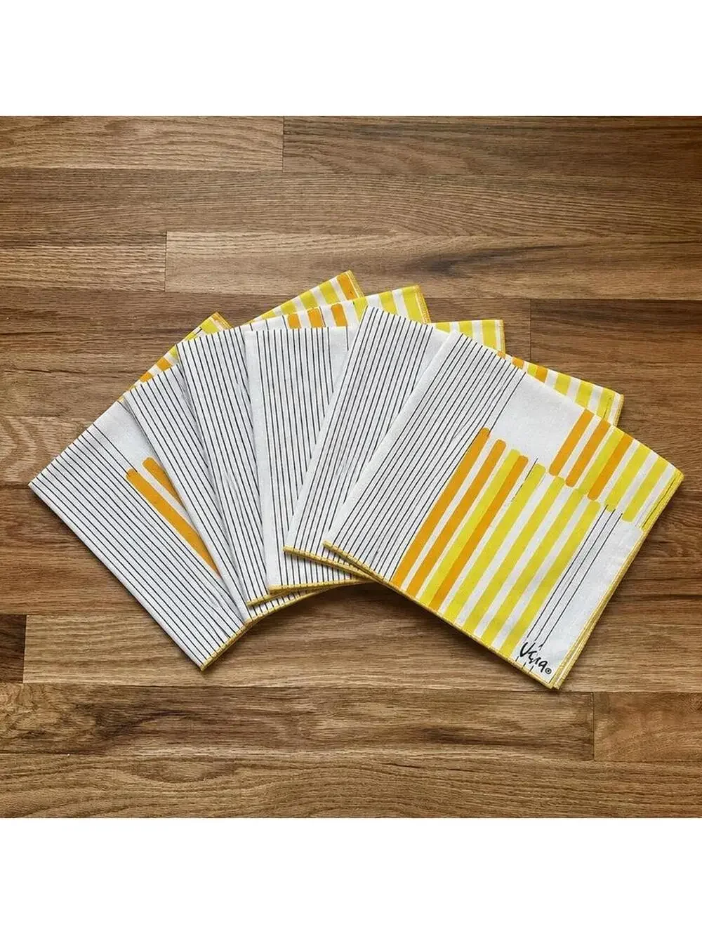 Vtg 1970s Vera Neumann Cloth Napkins Set of 6 Yellow Orange Stripe Mid Century